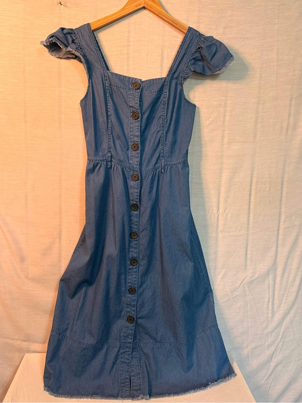 Who What Wear Chambray Button Front Ruffle Midi Dress XS